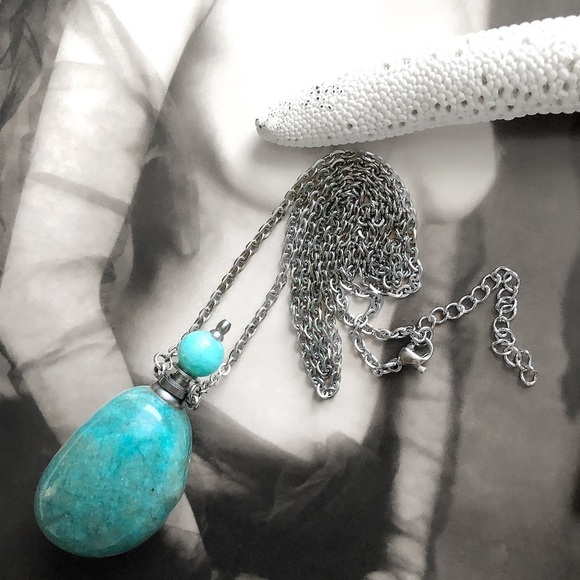 NEW Amazonite Natural Healing Stone Perfume Libation Potion Bottle Necklaces - Picture 4 of 5